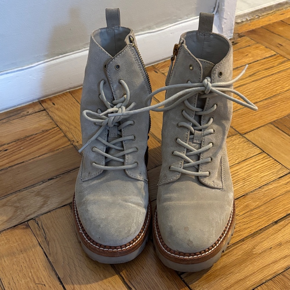 Vince Women's Cream Suede Lace-Up Boots